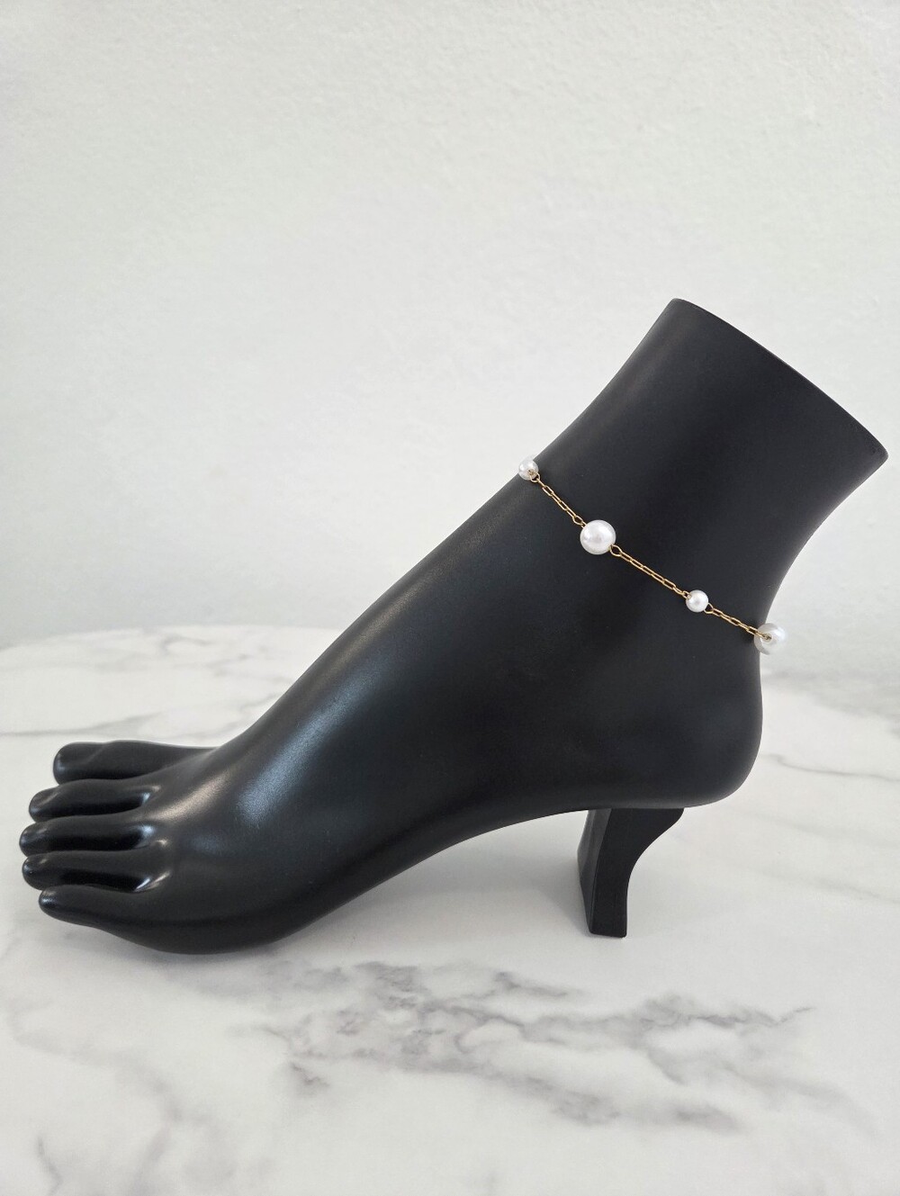 ​Gold Pearl Anklet Dainty Cable Chain Anklet Beach Wedding Bridal Jewelry - Picture 3 of 11